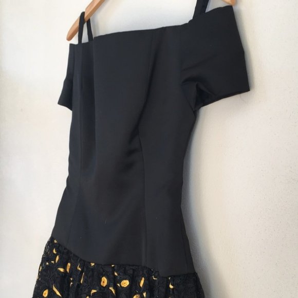 Fine Feathers Off Shoulder Black Bottom Poof Dress - Picture 4 of 7